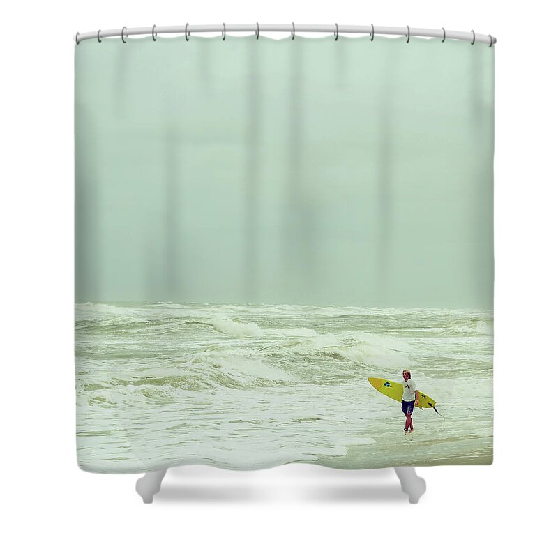 Surfer Shower Curtain featuring the photograph Lone Surfer by Laura Fasulo