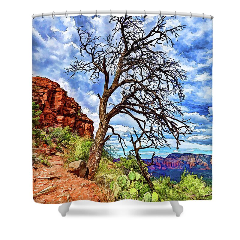 Sedona Scenic Shower Curtain featuring the photograph Lone Tree at Airport Mesa by ABeautifulSky Photography by Bill Caldwell