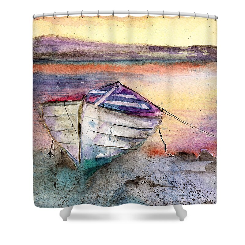 Boat Shower Curtain featuring the painting Lonely Boat by Espero Art