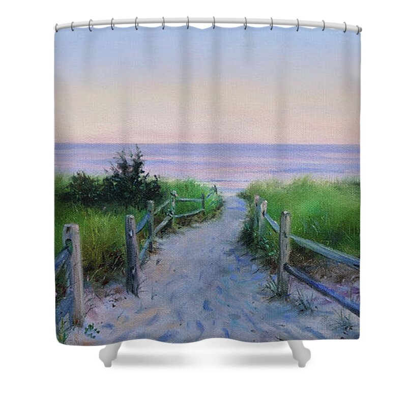 Cape Cod Shower Curtain featuring the painting Long Beach Path- twilight by Jonathan Guy-Gladding JAG