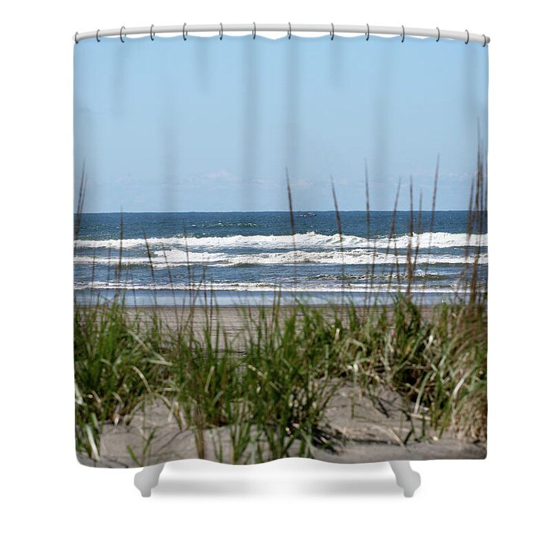 Beach Shower Curtain featuring the photograph Long Beach Seashore by Mary Gaines