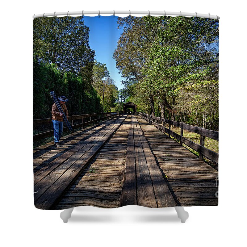 Bridges Shower Curtain featuring the photograph Long Bridge Running by DB Hayes