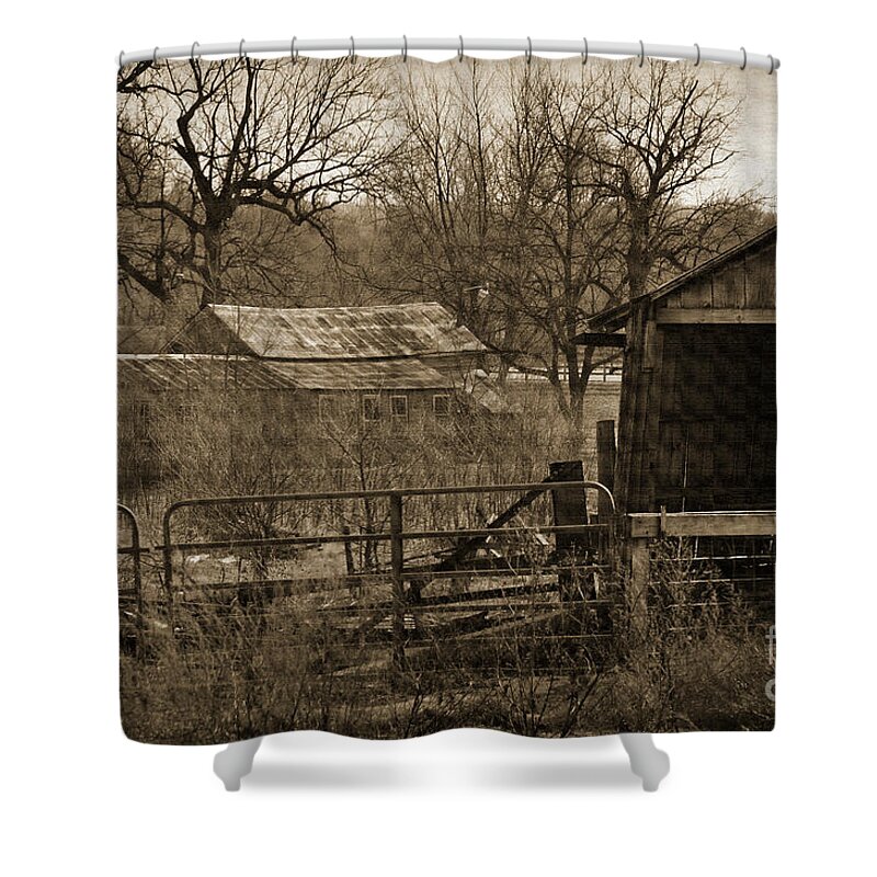 Sepia Shower Curtain featuring the digital art Abandoned Farm In Sepia by Kirt Tisdale