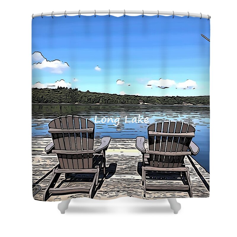 Long Lake Ny Face Mask Shower Curtain featuring the digital art Long Lake Chairs by Lorraine Sanderson