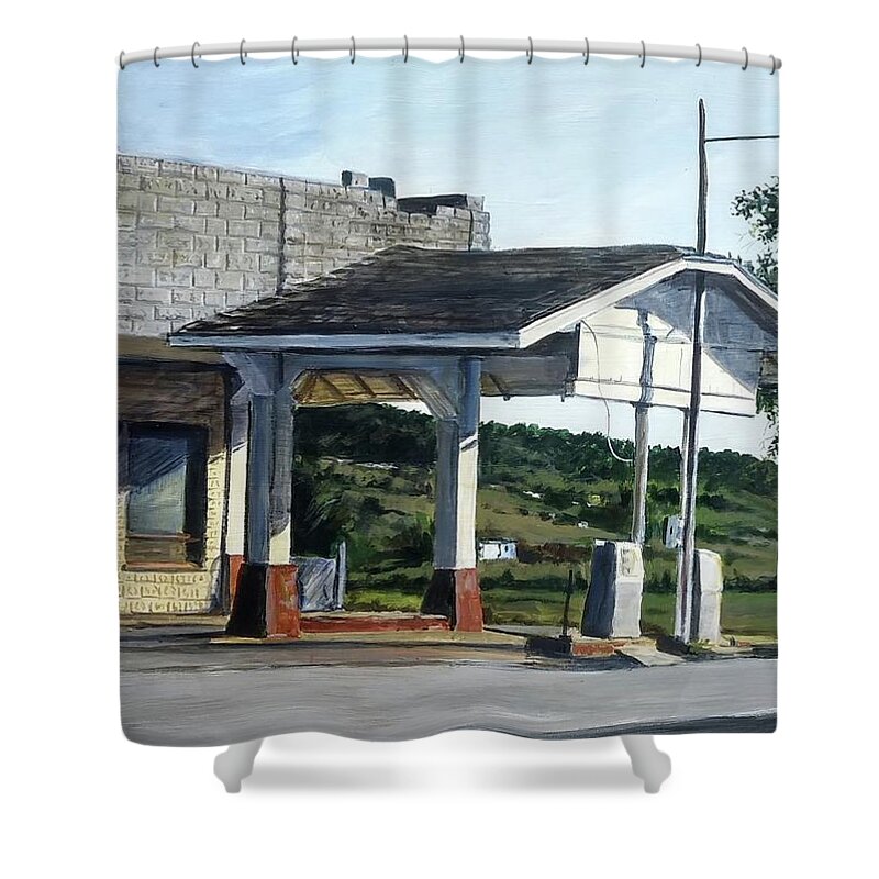 Gas Station Shower Curtain featuring the painting Long Way Around by William Brody