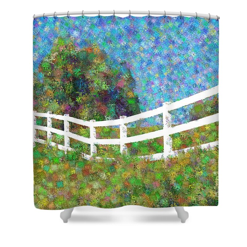 Fence Shower Curtain featuring the photograph Long White Fence by Katherine Erickson