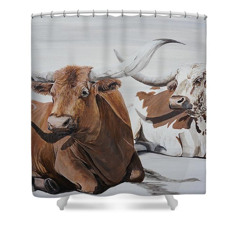 Cattle Shower Curtain featuring the painting Longhorn by Elissa Ewald