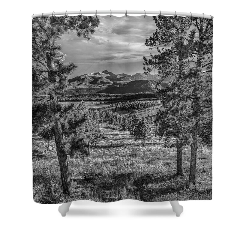 Fall Autumn September October November ©tim Fitzharris-19291-lo Shower Curtain featuring the photograph Long's Peak from Deer Ridge, Rocky Mounta by Tim Fitzharris