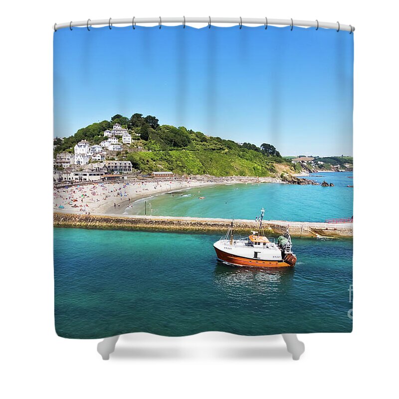 Cornwall Shower Curtain featuring the photograph Looe Beach and Banjo Pier Cornwall by Terri Waters