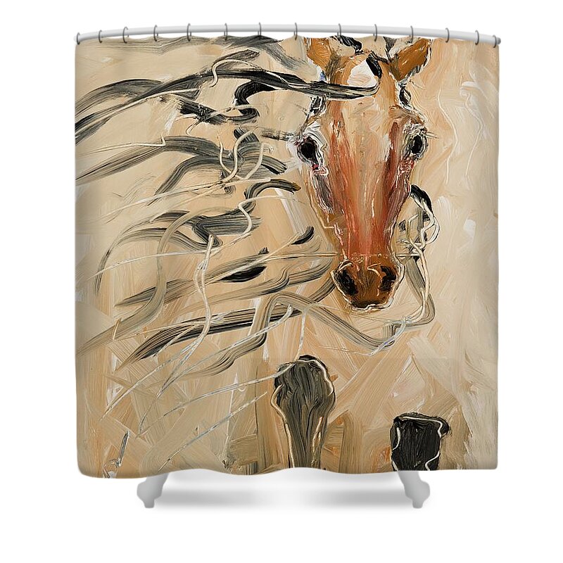 Wild Horses Shower Curtain featuring the painting Look Out by Elizabeth Parashis