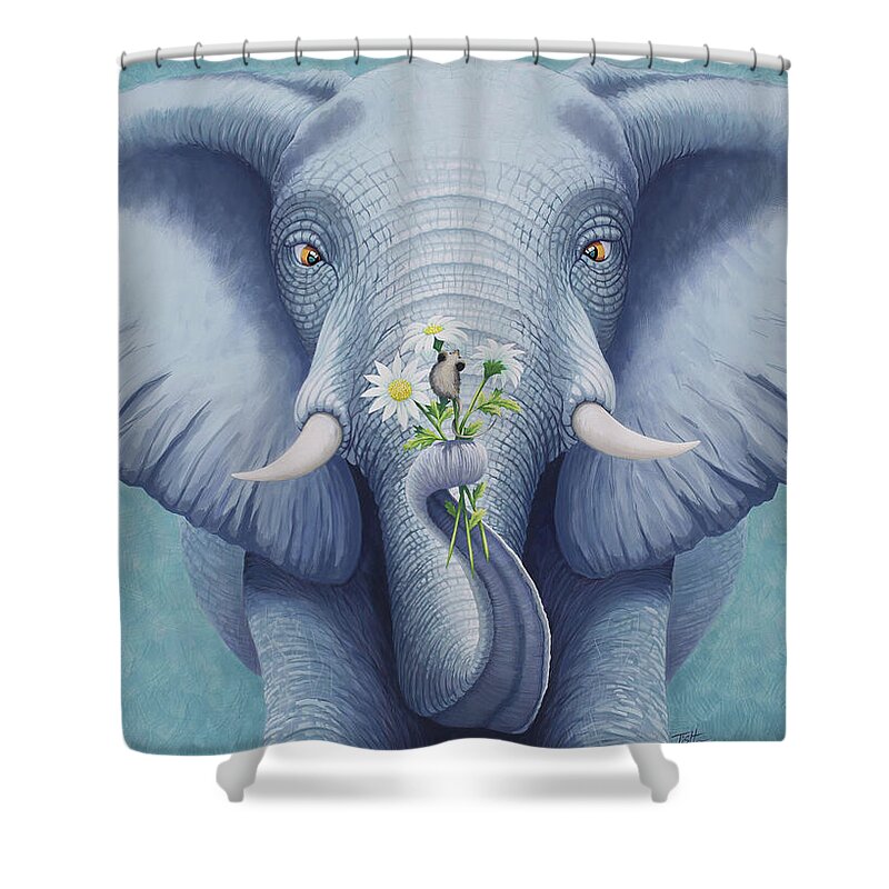 Elephant Shower Curtain featuring the painting Look Who's Got Flowers by Tish Wynne