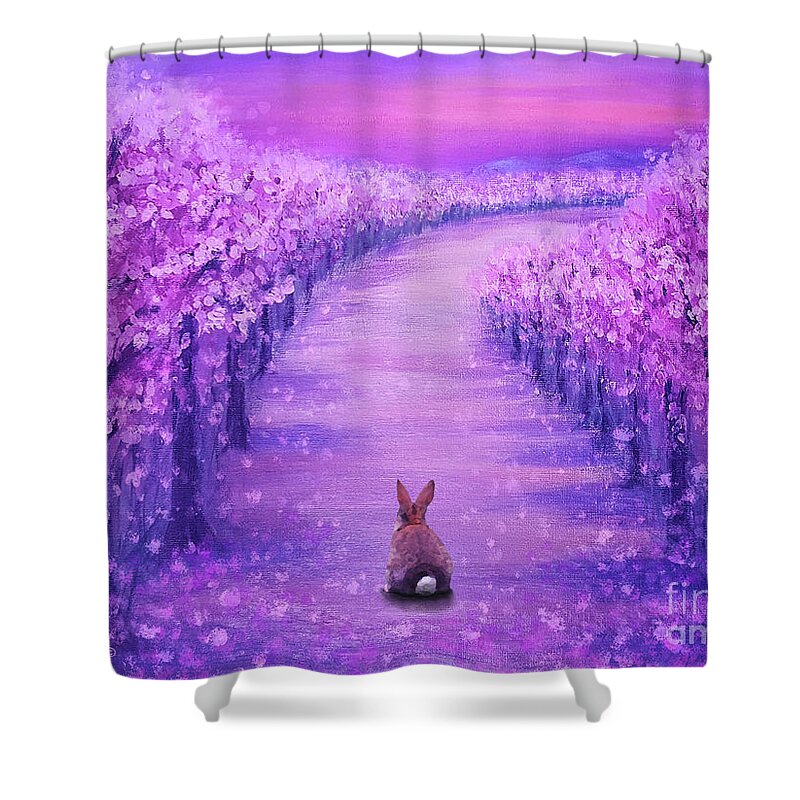 Cherry Blossom Shower Curtain featuring the painting Looking back on the journey by Yoonhee Ko