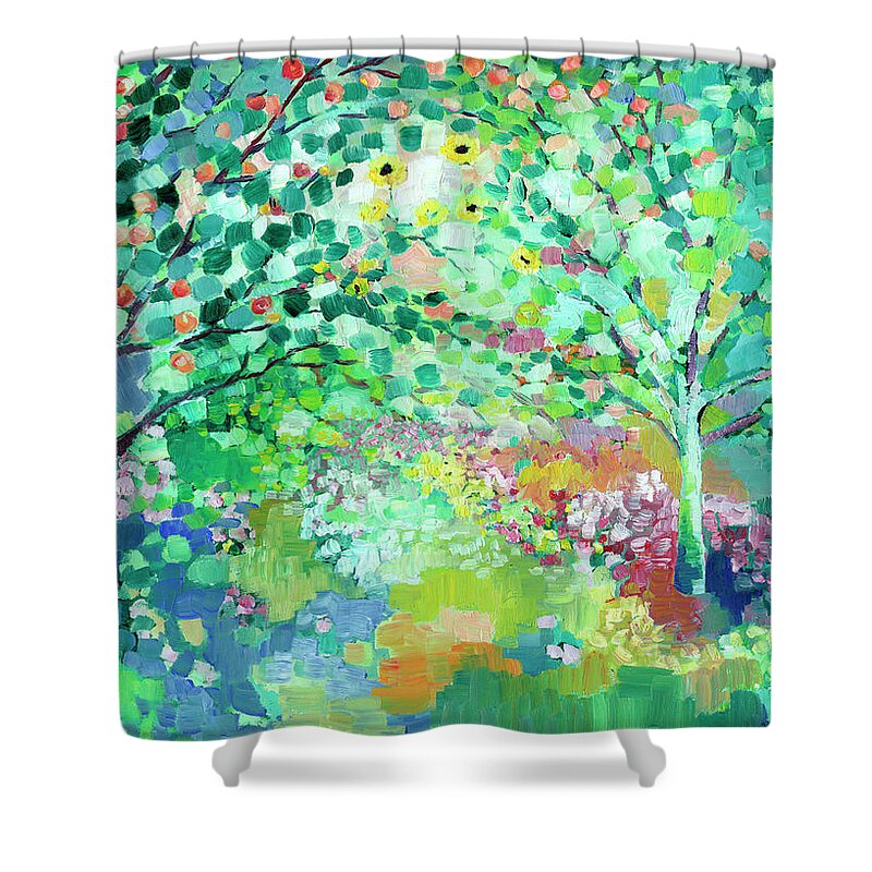 Landscape Shower Curtain featuring the painting Looking Beyond by Jennifer Lommers