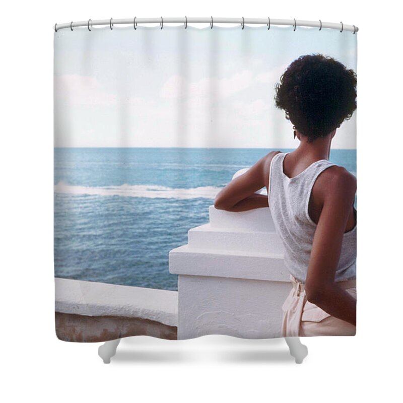 Bermuda Shower Curtain featuring the photograph Looking Out to Sea 1972 by Steve Ladner