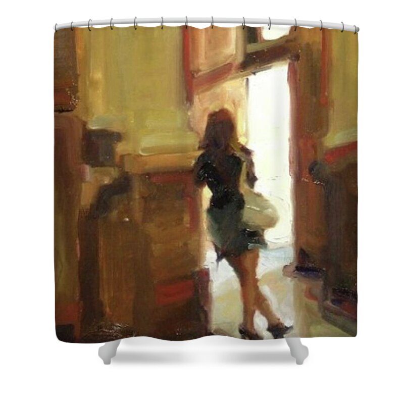 Figurative Shower Curtain featuring the painting Looking Outward by Ashlee Trcka
