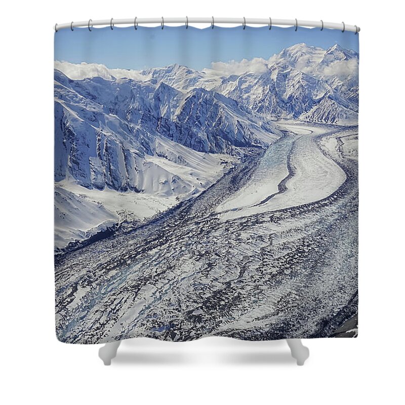 Alaska Shower Curtain featuring the photograph Looking Up the Surging Muldrow by Nps