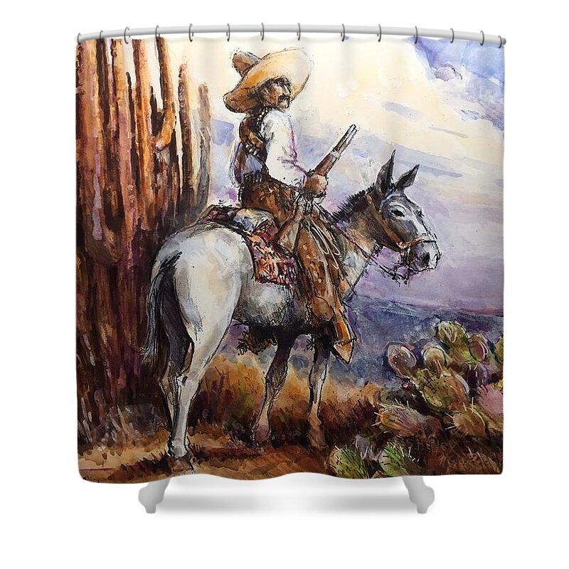 Mexico Shower Curtain featuring the painting Lookout by Ronald Shelley