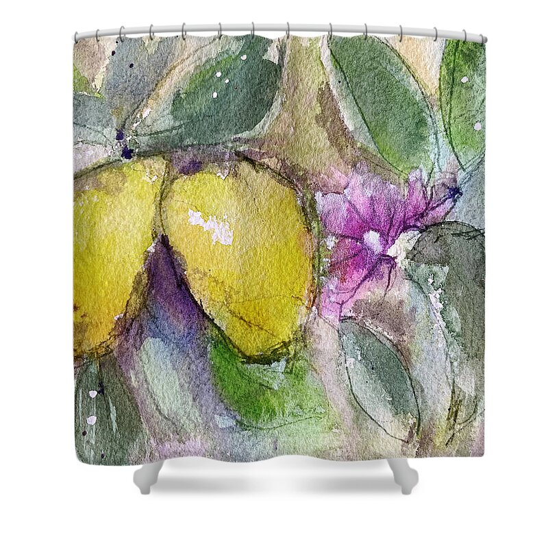 Lemons Shower Curtain featuring the painting Loose Lemons by Roxy Rich