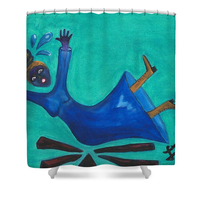 Blue Shower Curtain featuring the painting Losing My Head by Esoteric Gardens KN