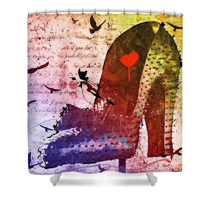 Shoe Shower Curtain featuring the mixed media Lost at Midnight by Bonny Puckett