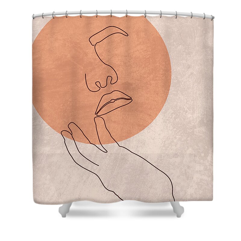 Lost In Dreams Shower Curtain featuring the mixed media Lost in Dreams - Minimal Abstract Line Art by Studio Grafiikka