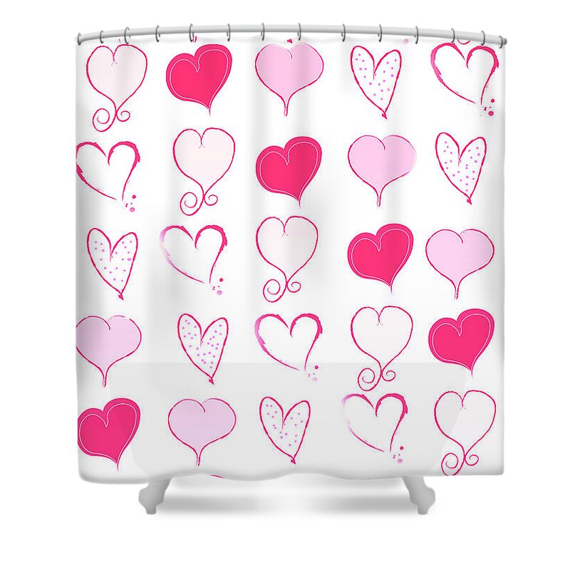 Hearts Shower Curtain featuring the digital art Lots of Pink by Moira Law