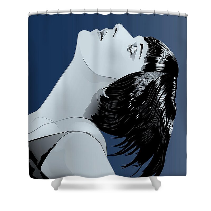 Louise Brooks Official Shower Curtain featuring the digital art Louise Brooks in Berlin - Indigo Dusk by Louise Brooks