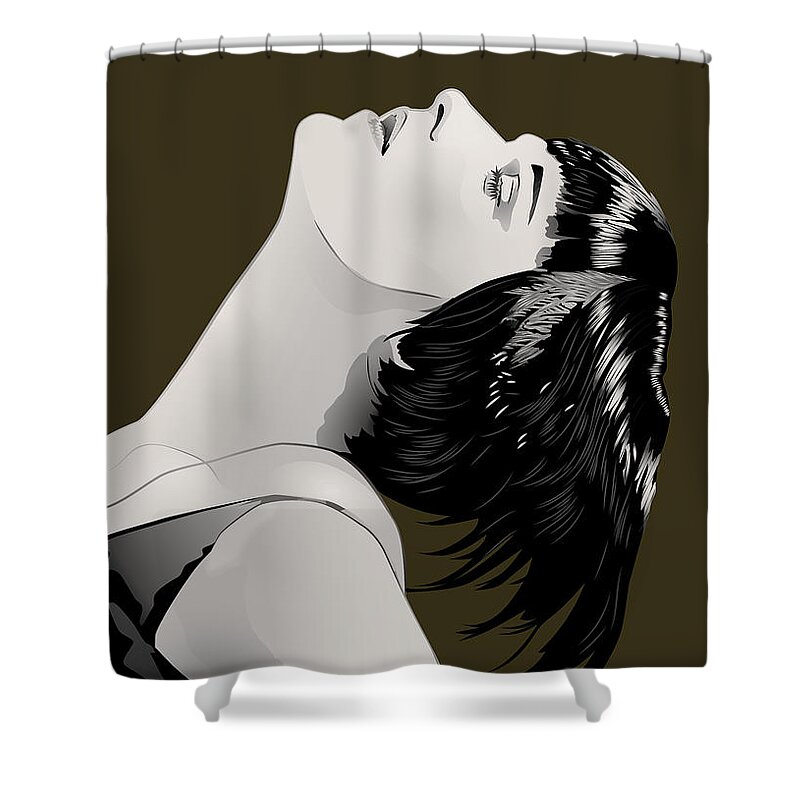 Louise Brooks Official Shower Curtain featuring the digital art Louise Brooks in Berlin - Ochre Umber by Louise Brooks