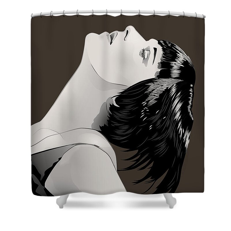 Louise Brooks Official Shower Curtain featuring the digital art Louise Brooks in Berlin - Umber Taupe by Louise Brooks
