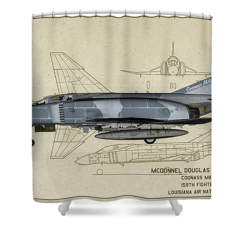 Mcdonnell Douglas F-4 Phantom Ii Shower Curtain featuring the digital art Louisiana F-4 - Profile Art by Tommy Anderson