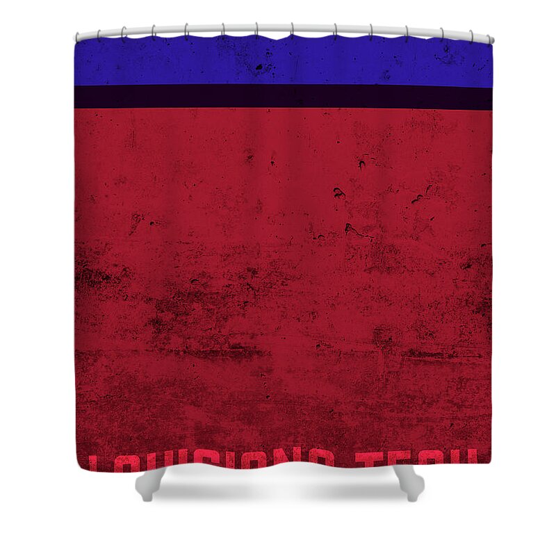 Louisiana Tech Shower Curtain featuring the mixed media Louisiana Tech Team Colors Sports University College Vintage Minimalist Series by Design Turnpike