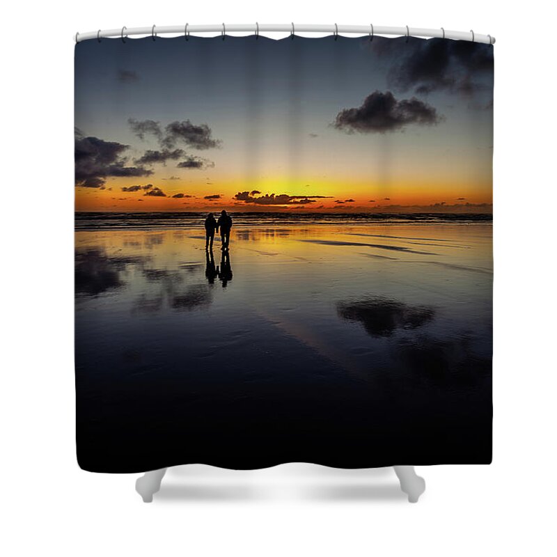 Ocean Shower Curtain featuring the photograph Love at Sunset by Steven Reed