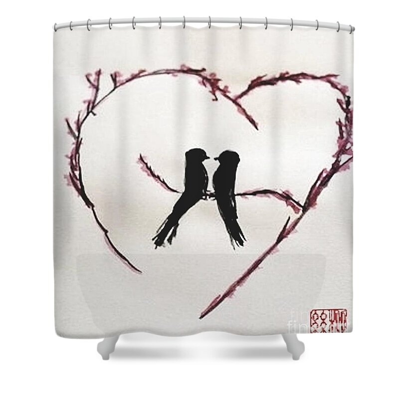 Love Shower Curtain featuring the painting Love Birds by Margaret Welsh Willowsilk