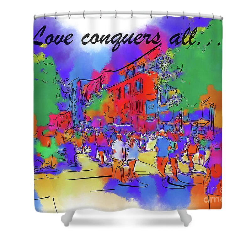 Seattle Shower Curtain featuring the digital art Love Conquers All Seattle Abstract by Kirt Tisdale