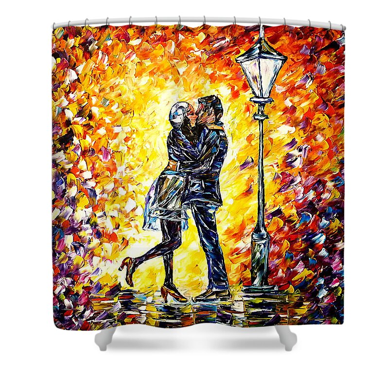 Lovers Kissing Shower Curtain featuring the painting Love Couple by Mirek Kuzniar