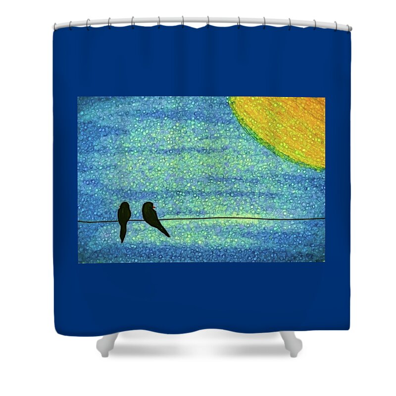 Sunset Shower Curtain featuring the digital art Love Is Sunsets For Two - No Words by Leslie Montgomery