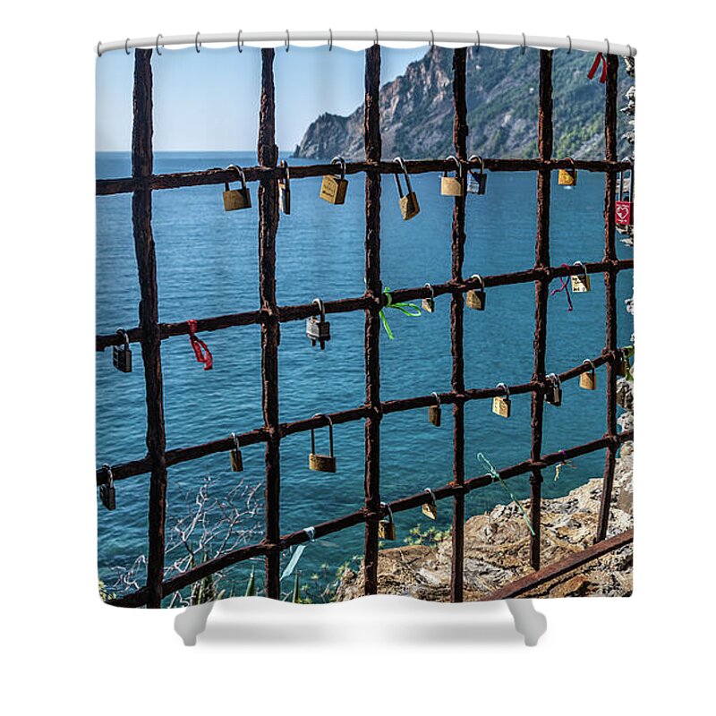 Cinque Terre Shower Curtain featuring the photograph Love Locks by David Downs
