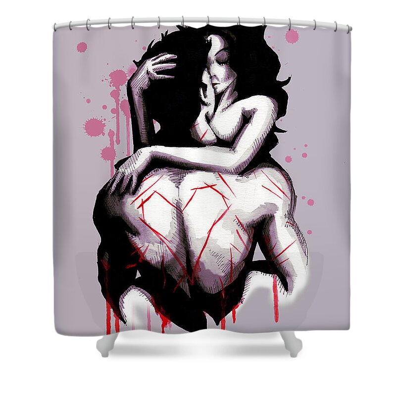 Sex Shower Curtain featuring the drawing Love Marks by Ludwig Van Bacon