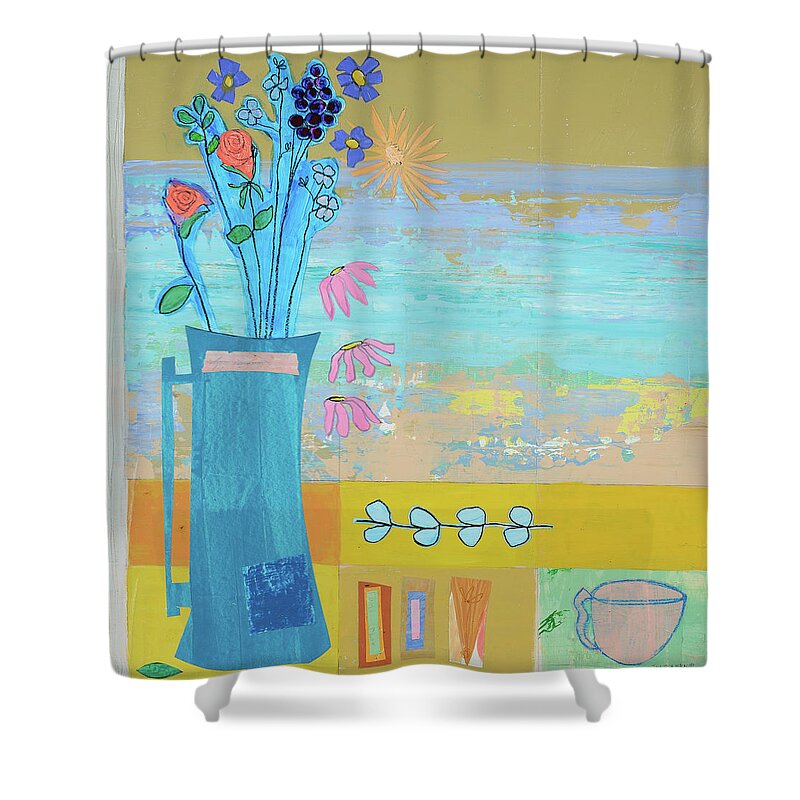 Love Notes Shower Curtain featuring the mixed media Love Notes #1 by Julia Malakoff