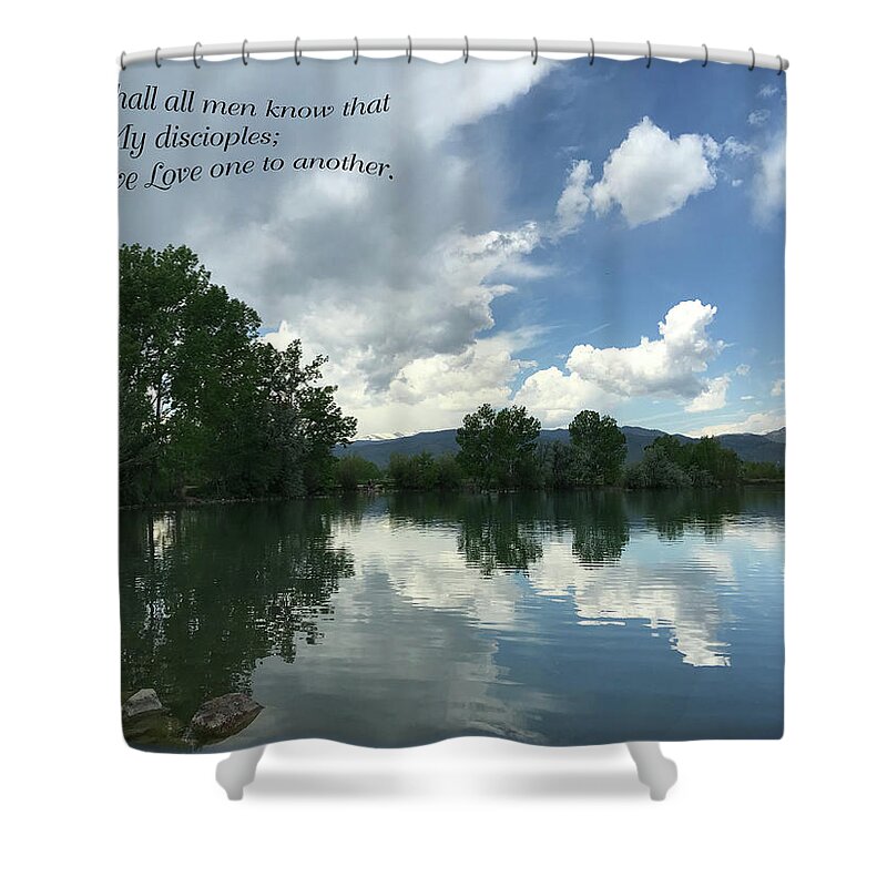  Shower Curtain featuring the mixed media Love one another by Lori Tondini