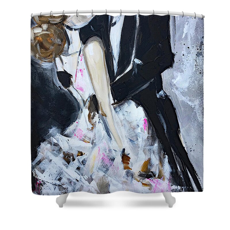 Just Married Shower Curtain featuring the painting Love by Roxy Rich