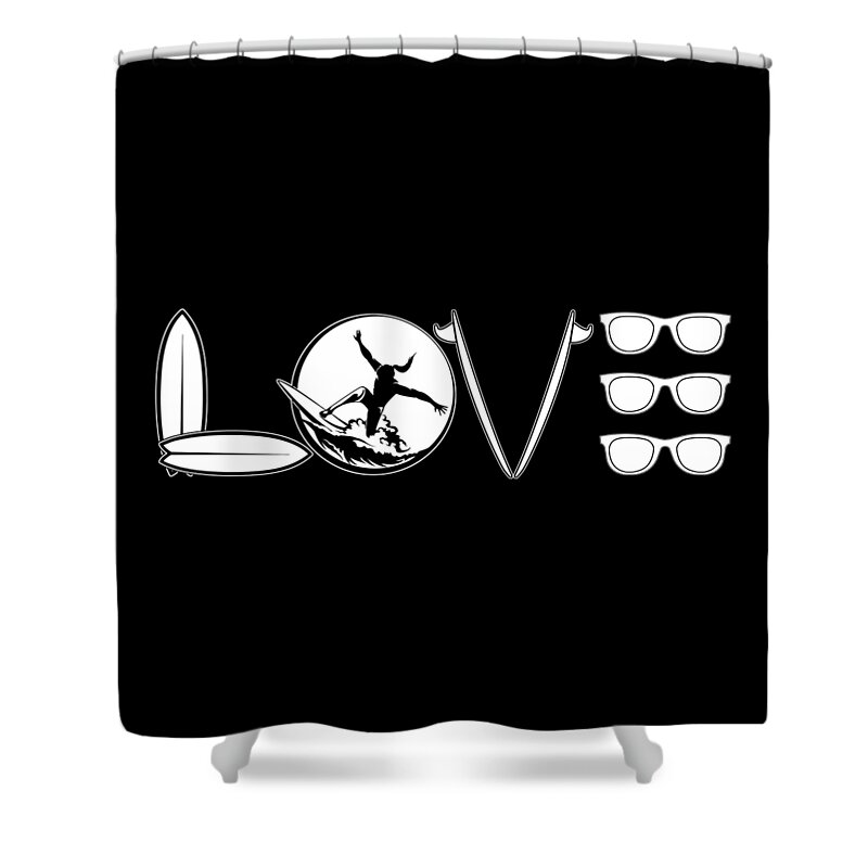 Shads Shower Curtain featuring the digital art Love Surfing Surfboard Surfer Sunglasses by Jacob Zelazny