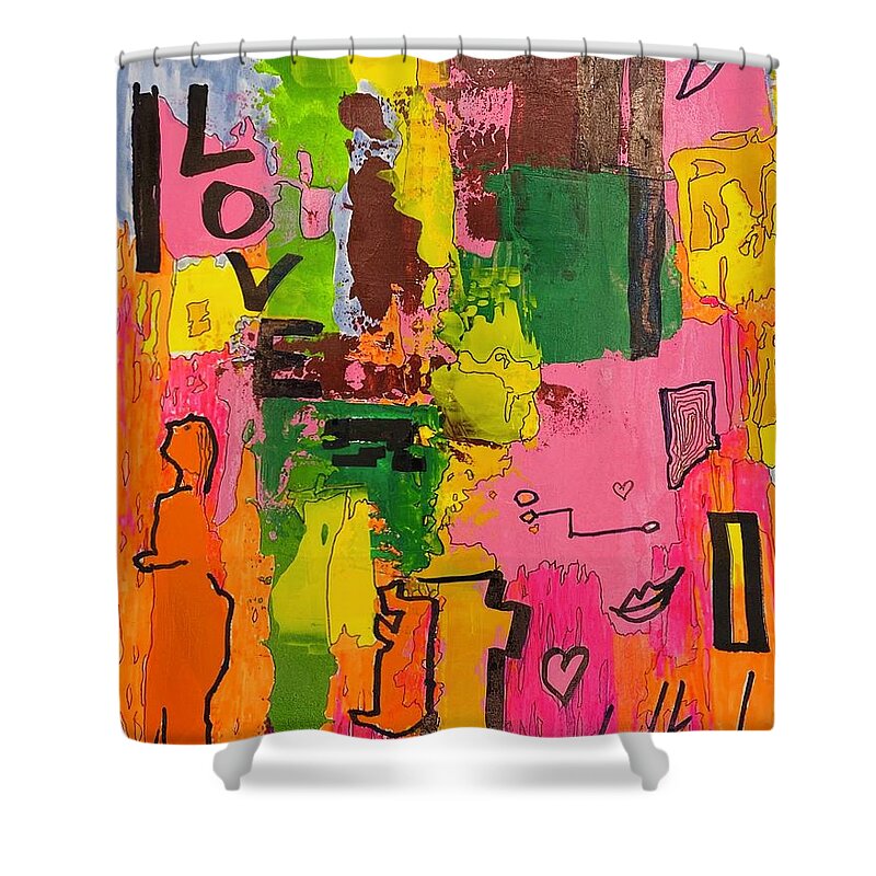  Shower Curtain featuring the mixed media Love with Figure 11145 by Lew Hagood