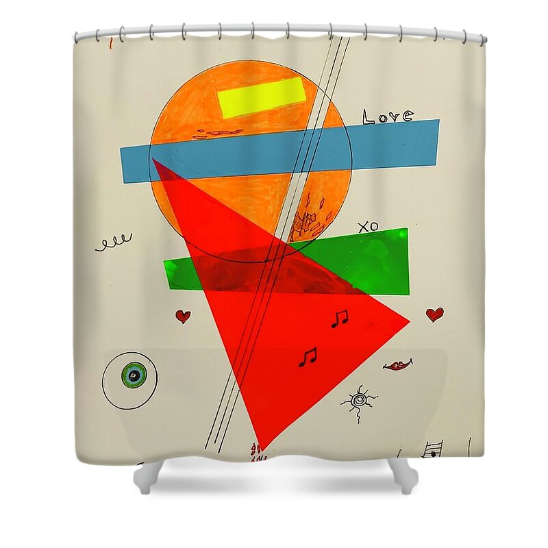  Shower Curtain featuring the mixed media Love xo Green Under Red 111414 by Lew Hagood