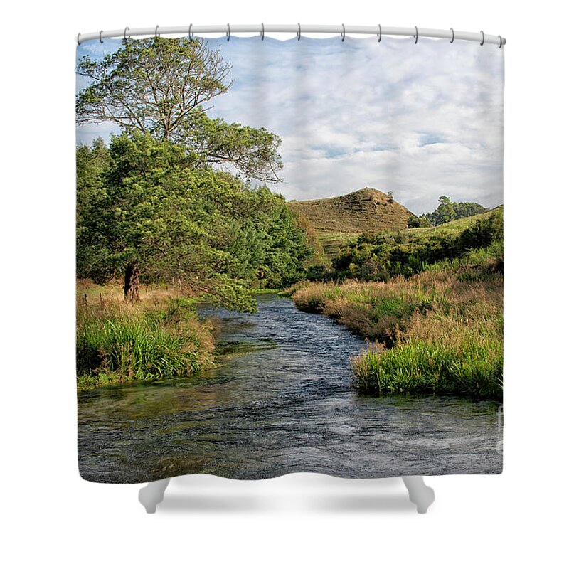 Bark Shower Curtain featuring the photograph Lovely landscape near Potaruru in New Zealand by Patricia Hofmeester