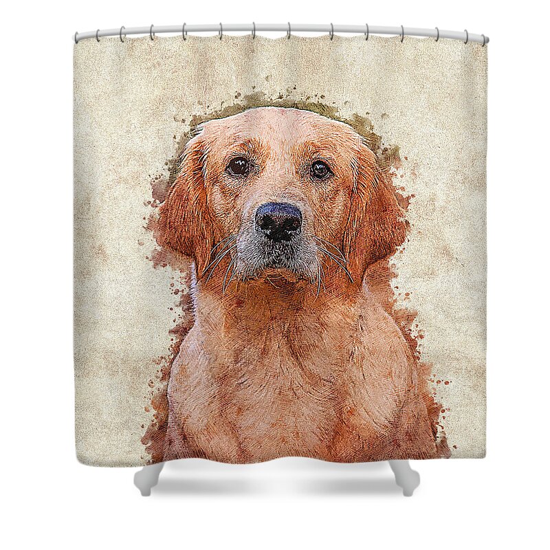 Golden Shower Curtain featuring the painting Lovely Red Golden Retriever by Custom Pet Portrait Art Studio