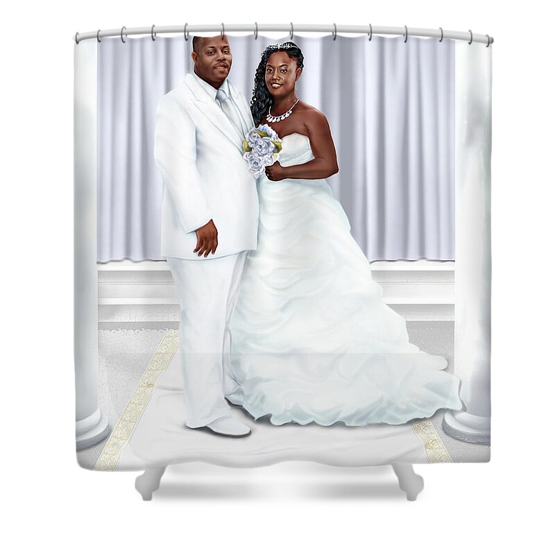Wedding Painting Shower Curtain featuring the painting Lovely Trena Wedding Day A4 by Reggie Duffie