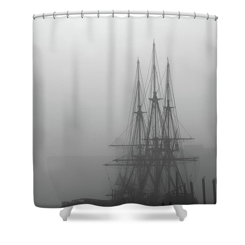 Landscape Shower Curtain featuring the pyrography Lovers in The Fog by WonderlustPictures By Tommaso Boddi
