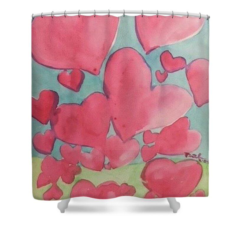 Ricardos Art 37 Shower Curtain featuring the painting Loving Hearts by Ricardo Penalver deceased