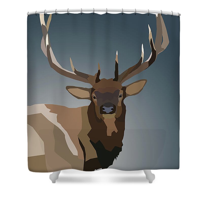Bull Elk Digital Poly Shower Curtain featuring the digital art Low Poly Bull Elk Portrait by Dan Sproul